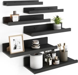 Fixwal Floating Shelves Black Wall Mounted 6 Sets