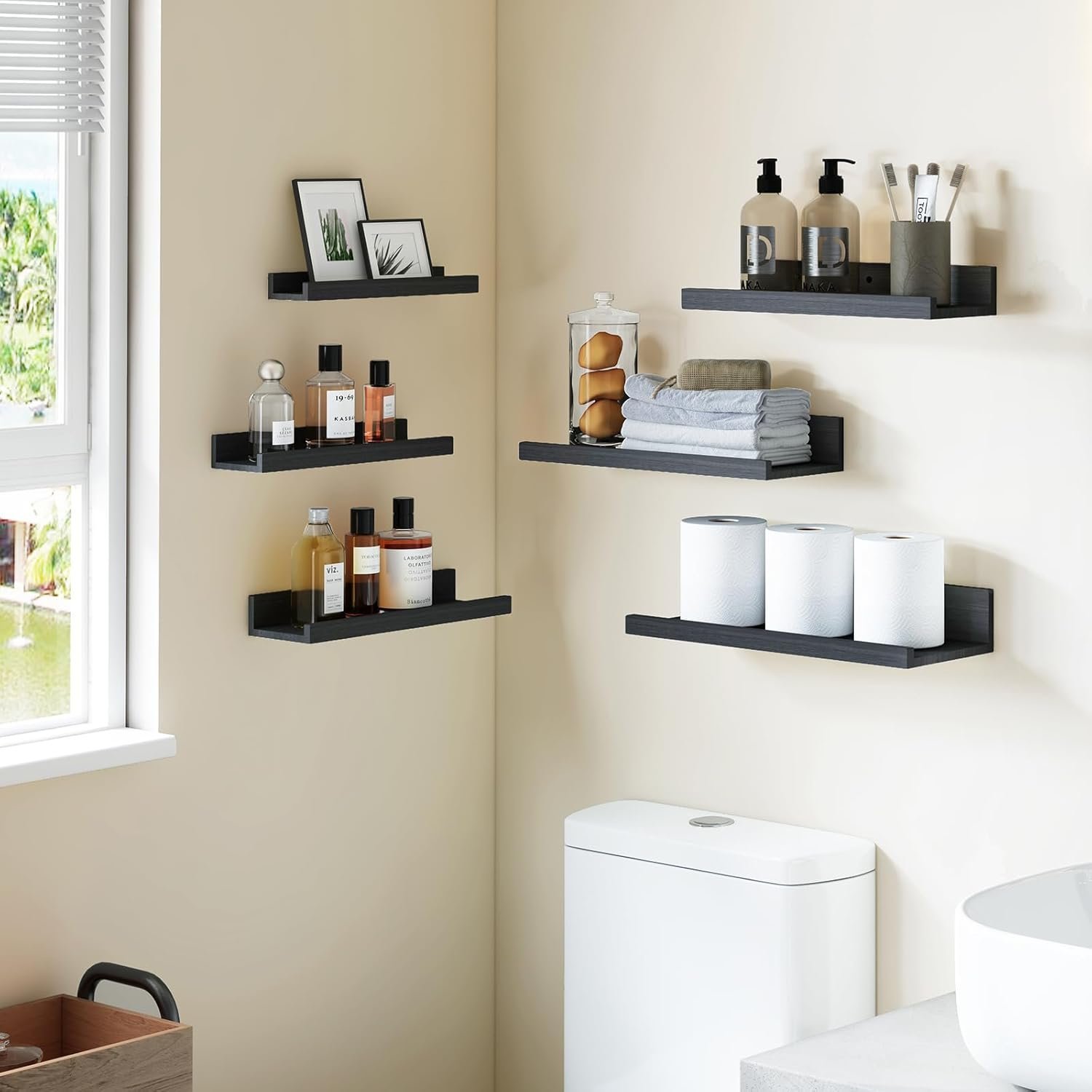 Fixwal Floating Shelves Black Wall Mounted 6 Sets - Image 2