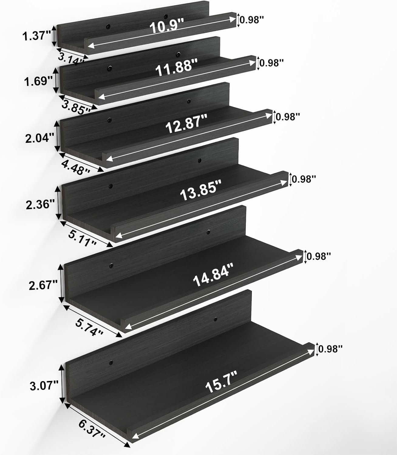 Fixwal Floating Shelves Black Wall Mounted 6 Sets - Image 7