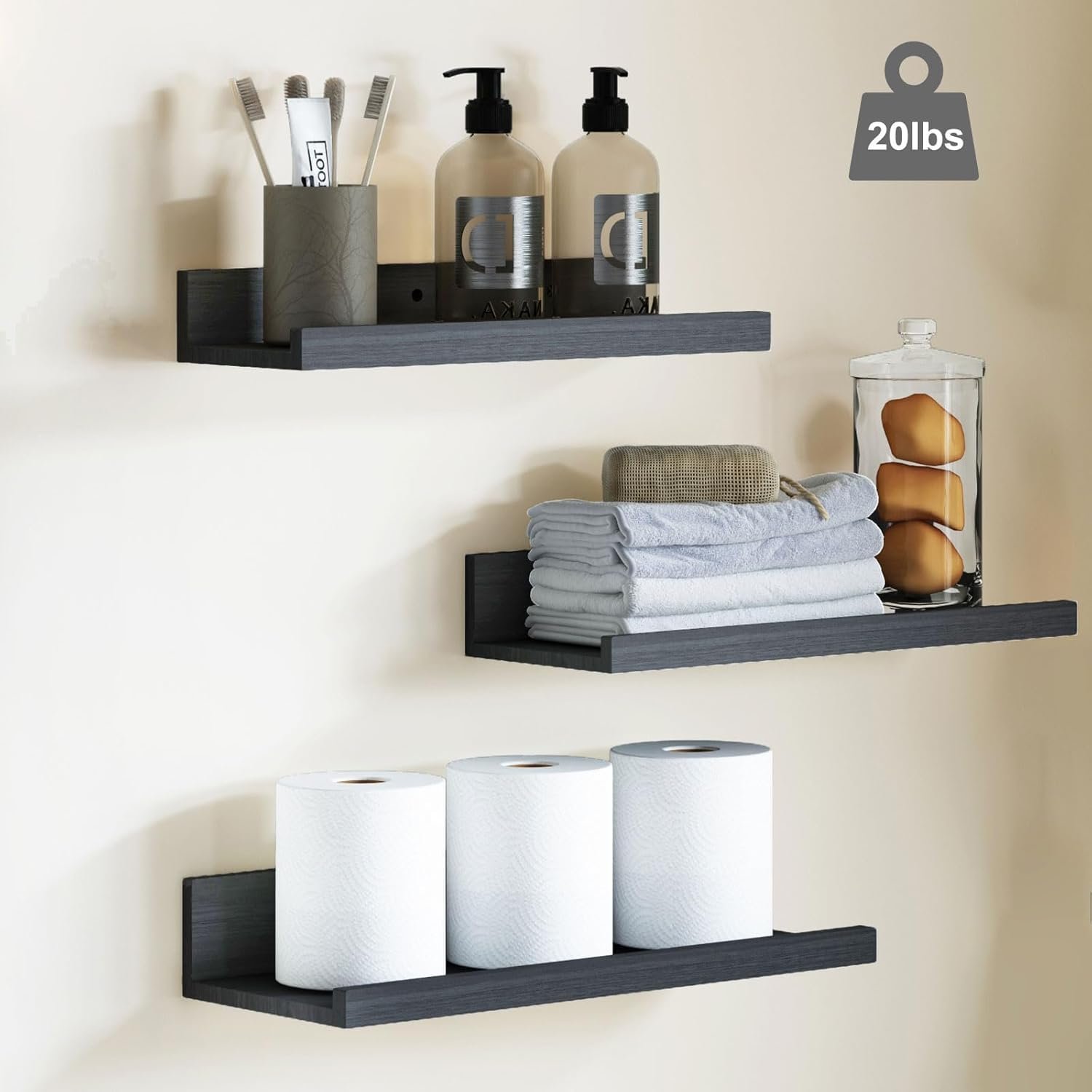 Fixwal Floating Shelves Black Wall Mounted 6 Sets - Image 3