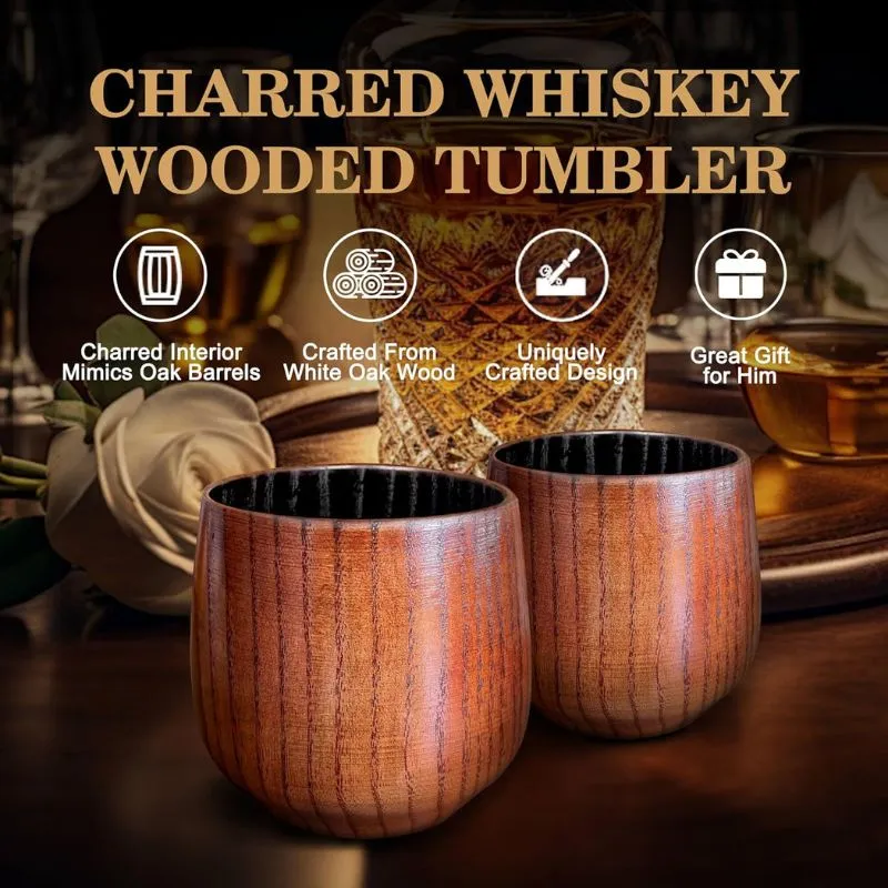 Charred Wooden Bourbon Drinking Glass
