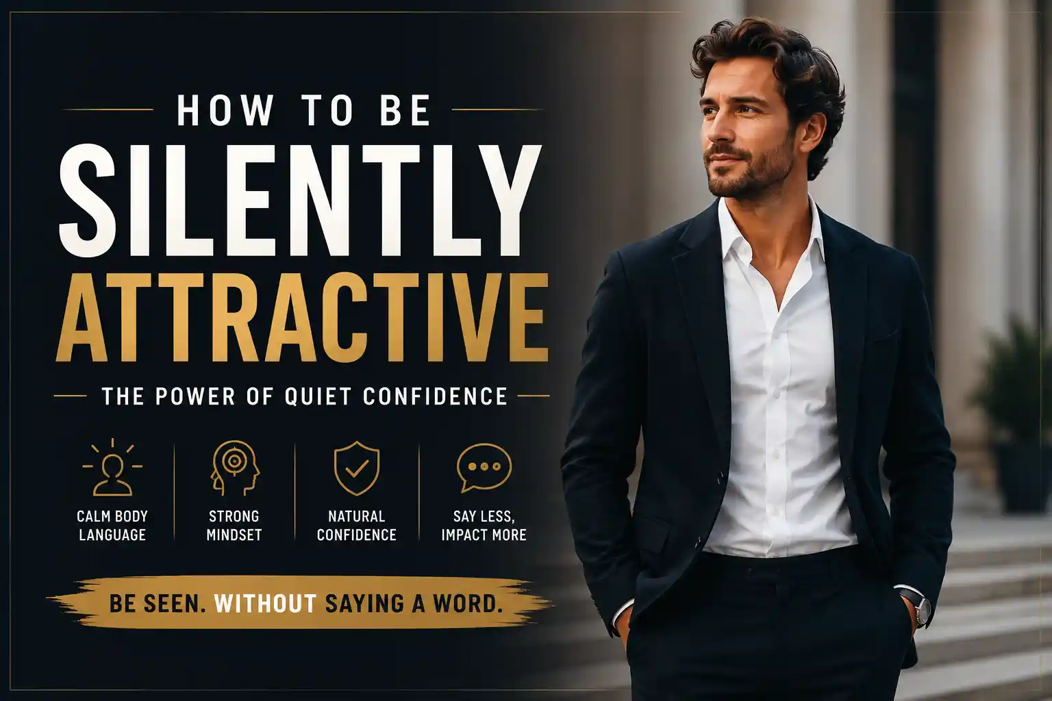 Confident man standing with calm body language showing how to be silently attractive
